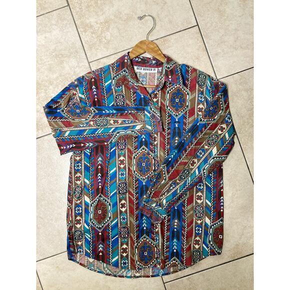 VTG Western Shirt Womens Medium Aztec Long Sleeve Rodeo Cowgirl Red Rover - Picture 2 of 7